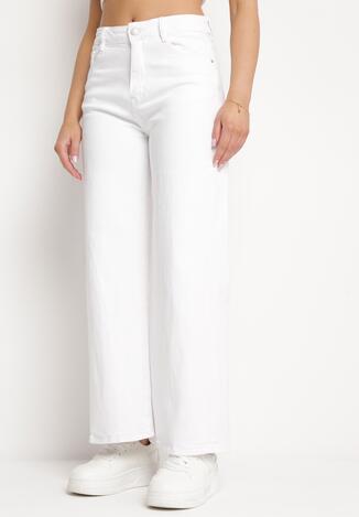 Białe Jeansy o Fasonie Szerokich Kulotów z Elastycznej Bawełny Zerulla