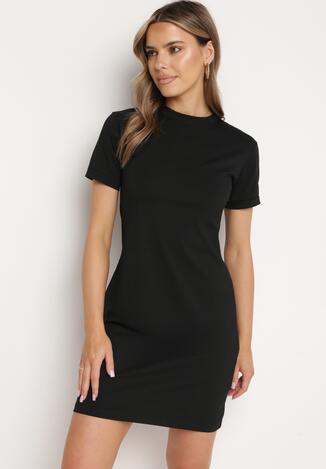 Czarna Bawełniana Sukienka T-shirtowa o Dopasowanym Kroju Maristar
