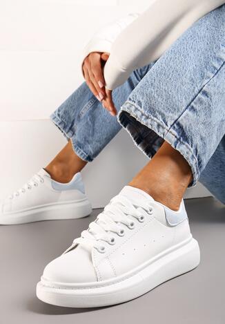 Biało-Niebieskie Sneakersy z Ozdobnym Zapiętkiem i Platformą Britma