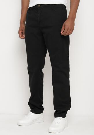 Czarne Bawełniane Spodnie Regular z Kieszeniami Anrodea