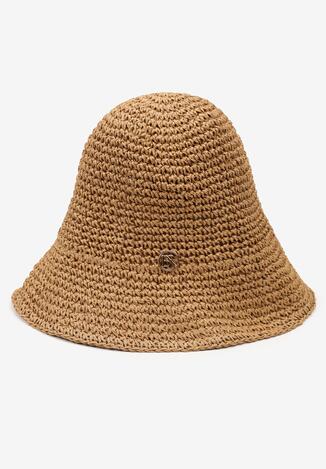Beżowy Pleciony Kapelusz Bucket Hat z Szerokim Rondem Liadena