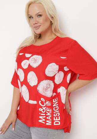 Czerwony Bawełniany T-shirt z Nadrukiem i Kieszonką Lovelina