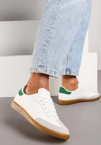 Biało-Zielone Sneakersy Tenisówki ze Wstawkami na Nosku i z Tyłu Gadela