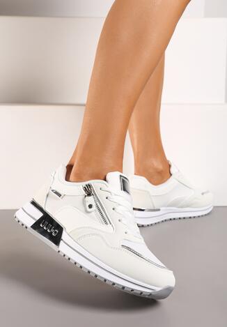 Białe Sneakersy z Metalicznymi Wstawkami i Ozdobnym Suwakiem Kasila