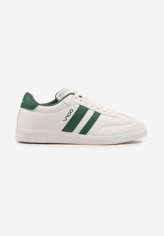 Biało-Zielone Płaskie Klasyczne Buty Sportowe Sneakersy ze Sznurowaniem z Ozdobnym Noskiem i Paskami Timaela