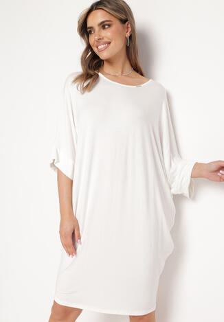 Biała Wiskozowa Sukienka w Stylu T-shirt z Krótkim Rękawem Fianessa