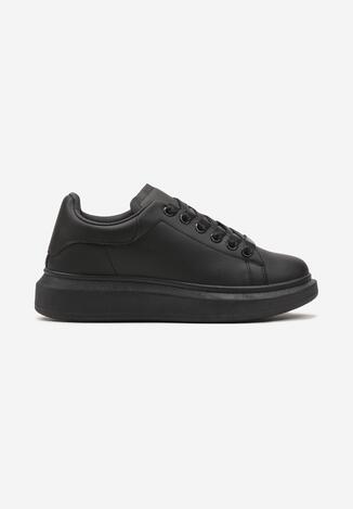 Czarne Płaskie Klasyczne Buty Sportowe Sneakersy ze Sznurowaniem Sanesta