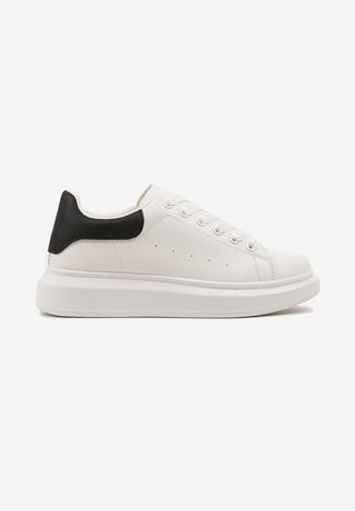 Biało-Czarne Płaskie Klasyczne Buty Sportowe Sneakersy ze Sznurowaniem Sanesta