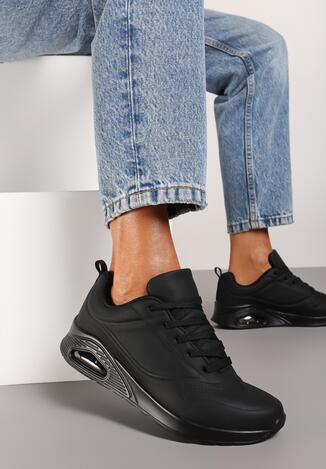 Czarne Sneakersy przed Kostkę z Podeszwą Air i Perforacją Eloesie