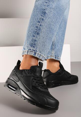 Czarne Sneakersy z Podeszwą Typu Air z Ekoskóry Sznurowane Ozarae