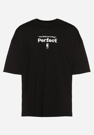 Czarna Bawełniana Koszulka T-shirt z Krótkim Rękawem Ozdobiony Nadrukami Citara