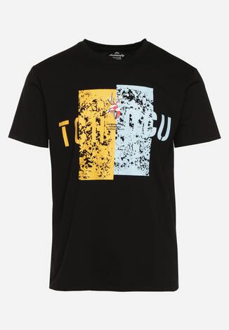 Czarna Bawełniana Koszulka T-Shirt z Krótkim Rękawem i Ozdobnym Nadrukiem Branessa