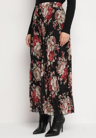 Czarno-Czerwona Plisowana Spódnica z Gumką w Talii Priola