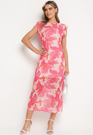 Różowa Sukienka Bodycon z Siateczki w Kwiatowy Wzór Yori