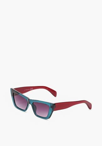Niebiesko-Czerwone Okulary Przeciwsłoneczne w Kształcie Kociego Oka Biriana
