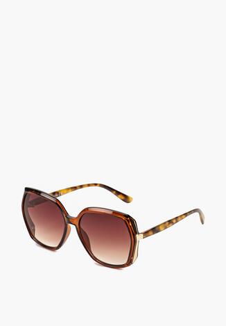 Brązowe Duże Okulary Przeciwsłoneczne z Metalicznymi Wstawkami i Filtrem UV Cleira