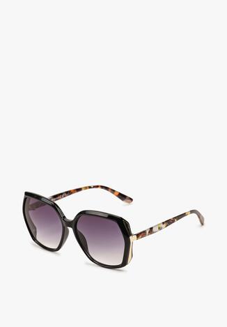 Czarne Duże Okulary Przeciwsłoneczne z Metalicznymi Wstawkami i Filtrem UV Cleira