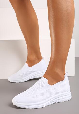 Białe Wsuwane Klasyczne Buty Sportowe na Płaskiej Podeszwie Zelemia