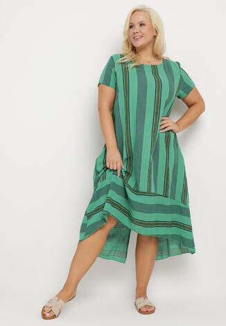 Zielona Bawełniana Sukienka z Krótkim Rękawem Oceanima