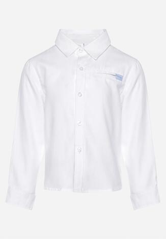Biała Bawełniana Koszula z Długim Rękawem i Imitacją Kieszeni Xaspia