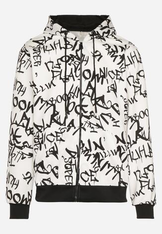 Biała Bluza z Kapturem Ozdobiona Napisami w Stylu Graffiti Masolia