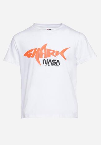 Biała Koszulka Bawełniany T-Shirt z Krótkim Rękawem i Nadrukiem Voravia
