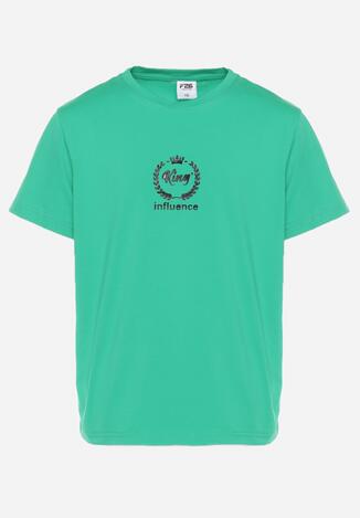 Zielona T-Shirt Koszulka z Bawełny z Krótkim Rękawem i Aplikacją Abrovia