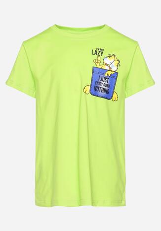 Jasnozielona Koszulka T-shirt z Nadrukiem z Kotem Palialia
