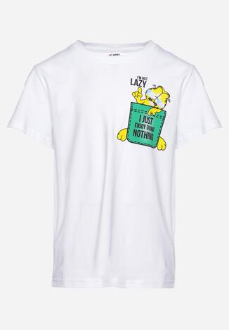 Biała Koszulka T-shirt z Nadrukiem z Kotem Palialia
