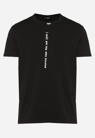 Czarna Bawełniana Koszulka T-Shirt z Krótkim Rękawem i Nadrukiem Trinalia