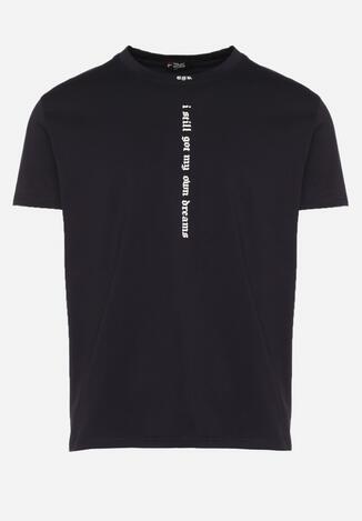 Granatowa Bawełniana Koszulka T-Shirt z Krótkim Rękawem i Nadrukiem Trinalia