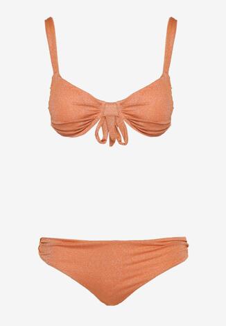 Pomarańczowe Dwuczęściowe Bikini Biustonosz Wiązany na Plecach Majtki Typu Figi Tiamanis