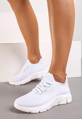 Białe Sznurowane Sneakersy Sportowe ze Sznurowaniami i Skarpetkową Cholewką Crispina