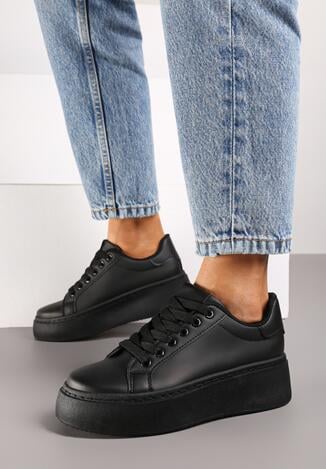 Czarne Casualowe Sneakersy na Grubej Podeszwie Tiadonia
