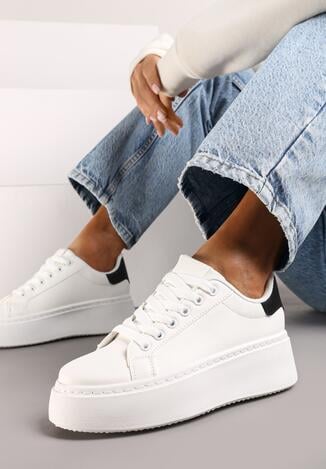 Biało-Czarne Casualowe Sneakersy na Grubej Podeszwie Tiadonia