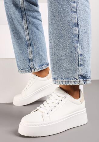 Biało-Beżowe Casualowe Sneakersy na Grubej Podeszwie Tiadonia