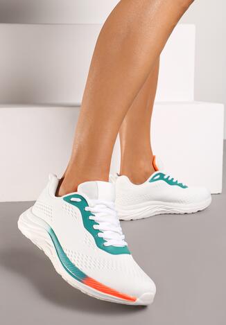 Białe Płaskie Sznurowane Buty Sportowe Sneakersy Ozdobione Kolorowym Paskiem Risanny