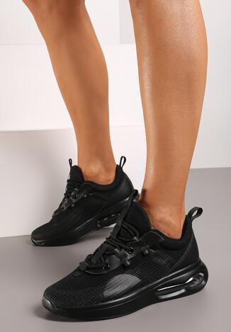 Czarne Sznurowane Buty Sportowe Sneakersy z Podeszwą Typu Air Risanda