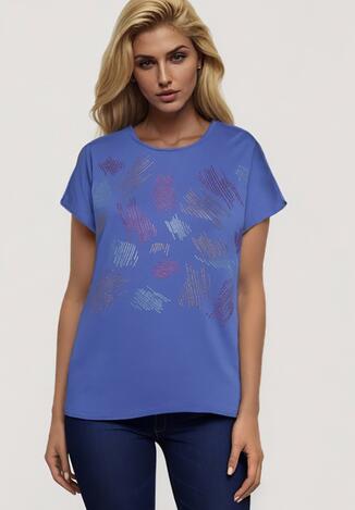 Niebieski Klasyczny Bawełniany T-shirt Ozdobiony Cyrkoniami Christara