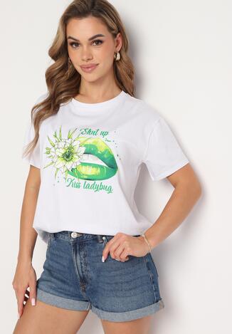 Zielony T-shirt z Bawełny z Ozdobnym Printem Xarilla
