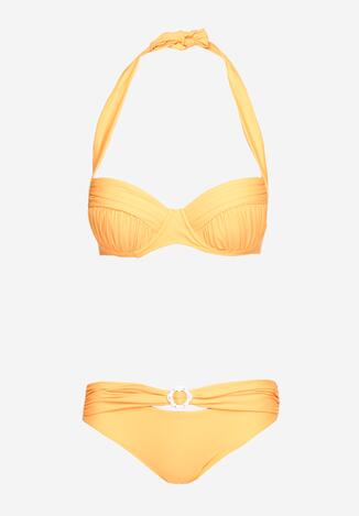 Pomarańczowe 2-Częściowe Bikini Stanik Zapinany na Szyi Majtki z Ozdobną Aplikacją Peviana