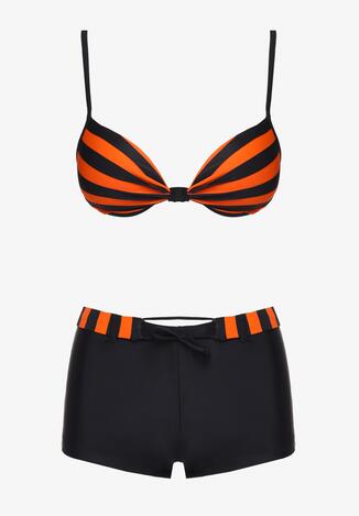 Pomarańczowo-Czarne Bikini Dwuczęściowe Stanik z Usztywnionymi Miseczkami Szorty z Paskiem Vivadia
