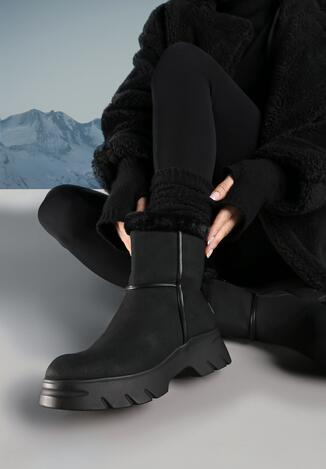 Czarne Śniegowce na Grubej Podeszwie z Futerkiem Revilia