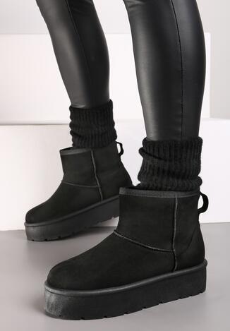 Czarne Śniegowce na Platformie z Wsuwaną Cholewką Irialia