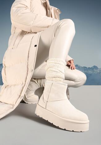 Beżowe Śniegowce na Platformie z Wsuwaną Cholewką Irialia