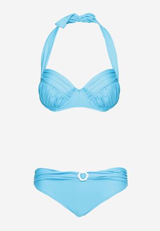 Niebieskie 2-Częściowe Bikini Stanik Zapinany na Szyi Majtki z Ozdobną Aplikacją Peviana