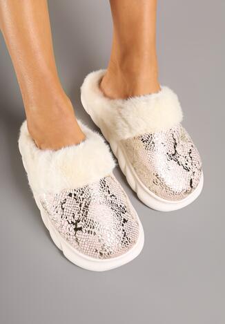 Różowe Metaliczne Kapcie Vices z Futerkiem na Piankowej Podeszwie Eleasmina