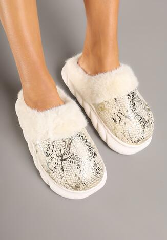 Złote Metaliczne Kapcie Vices z Futerkiem na Piankowej Podeszwie Eleasmina