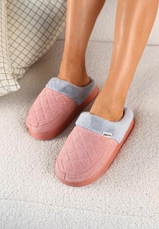 Ciemnoróżowe Kapcie Vices na Grubej Podeszwie ze Skórzaną Wkładką i Futerkiem Ellinore