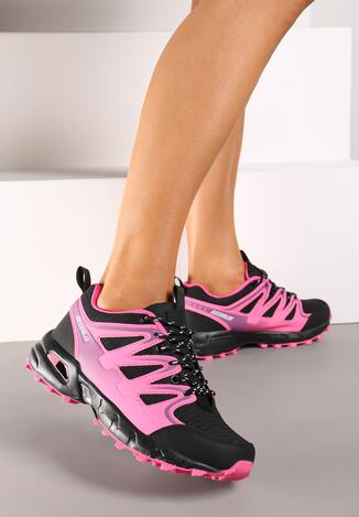 Czarno-Różowe Płaskie Sznurowane Buty Sportowe Sneakersy z Ozdobnymi Wstawkami Tinamar
